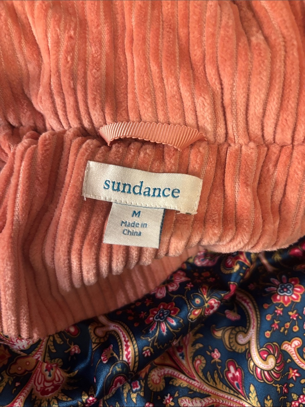 Sundance Coral Corduroy Puffer with Paisley Lining - Picture 2 of 3